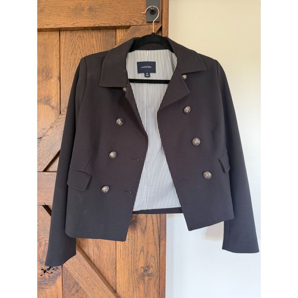 Lands' End Women's 2P Navy Double Breasted Blazer Anchor Buttons Nautical Preppy